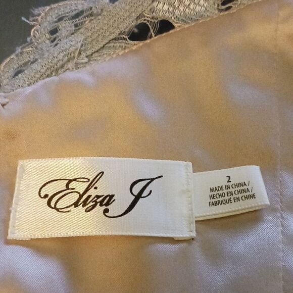 Eliza J Lace Asymmetrical Scalloped Hem Icy Blue Illusion Neckline Sheath Dress - Picture 14 of 15